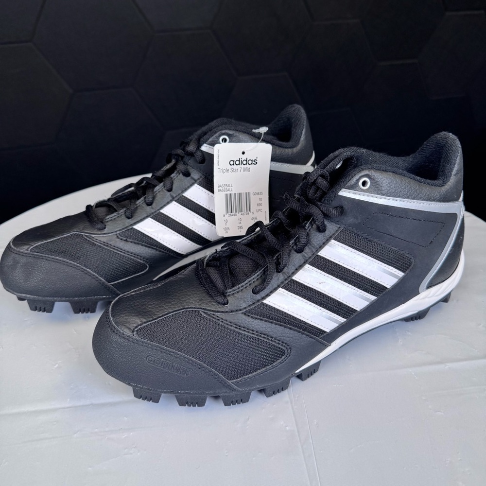 Mens Adidas Triple Star 7 Mid Baseball Cleats Black White Size 10.5 NEW